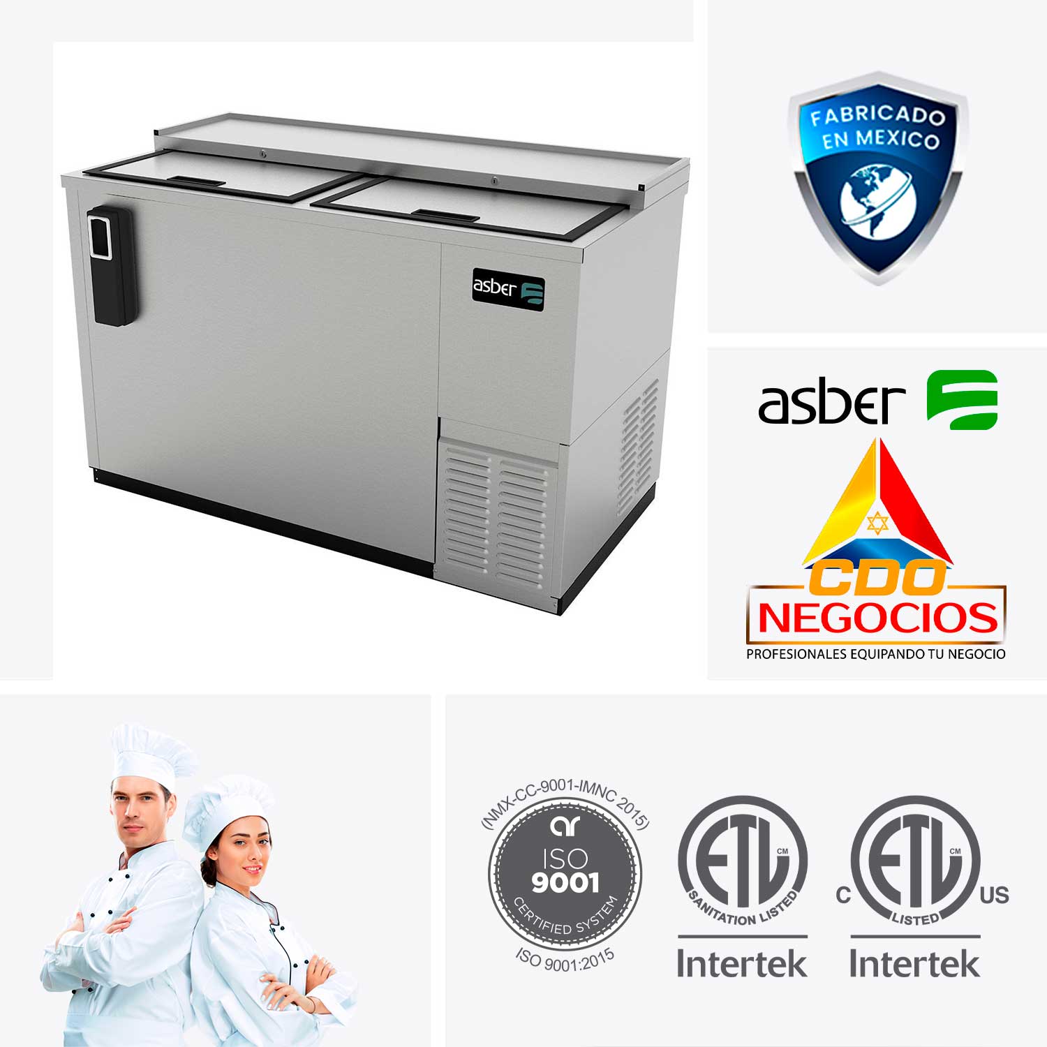 Refrigerador horizontal botellero asber ADBC-50-S HC