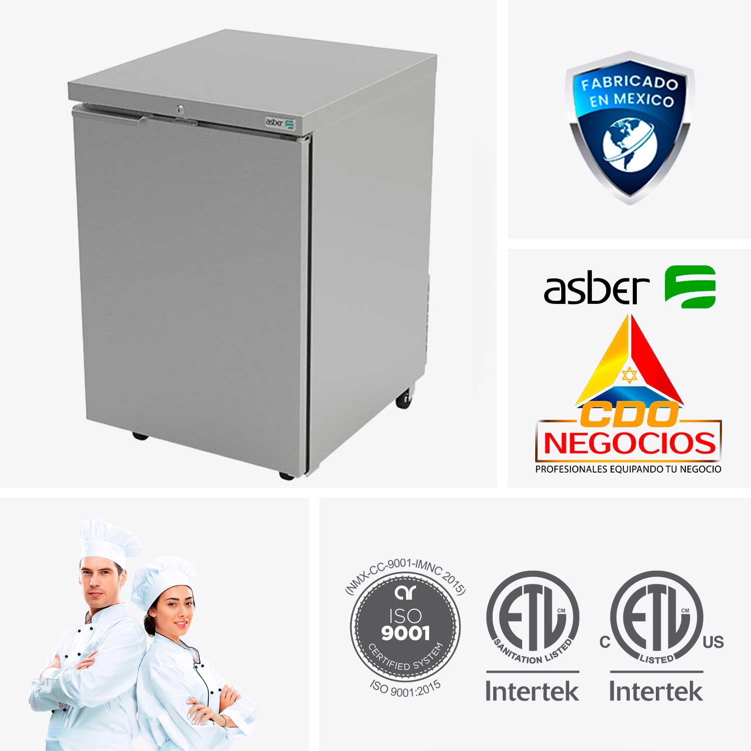 Refrigerador contra barra exterior acero inoxidable asber ABBC-23-S HC