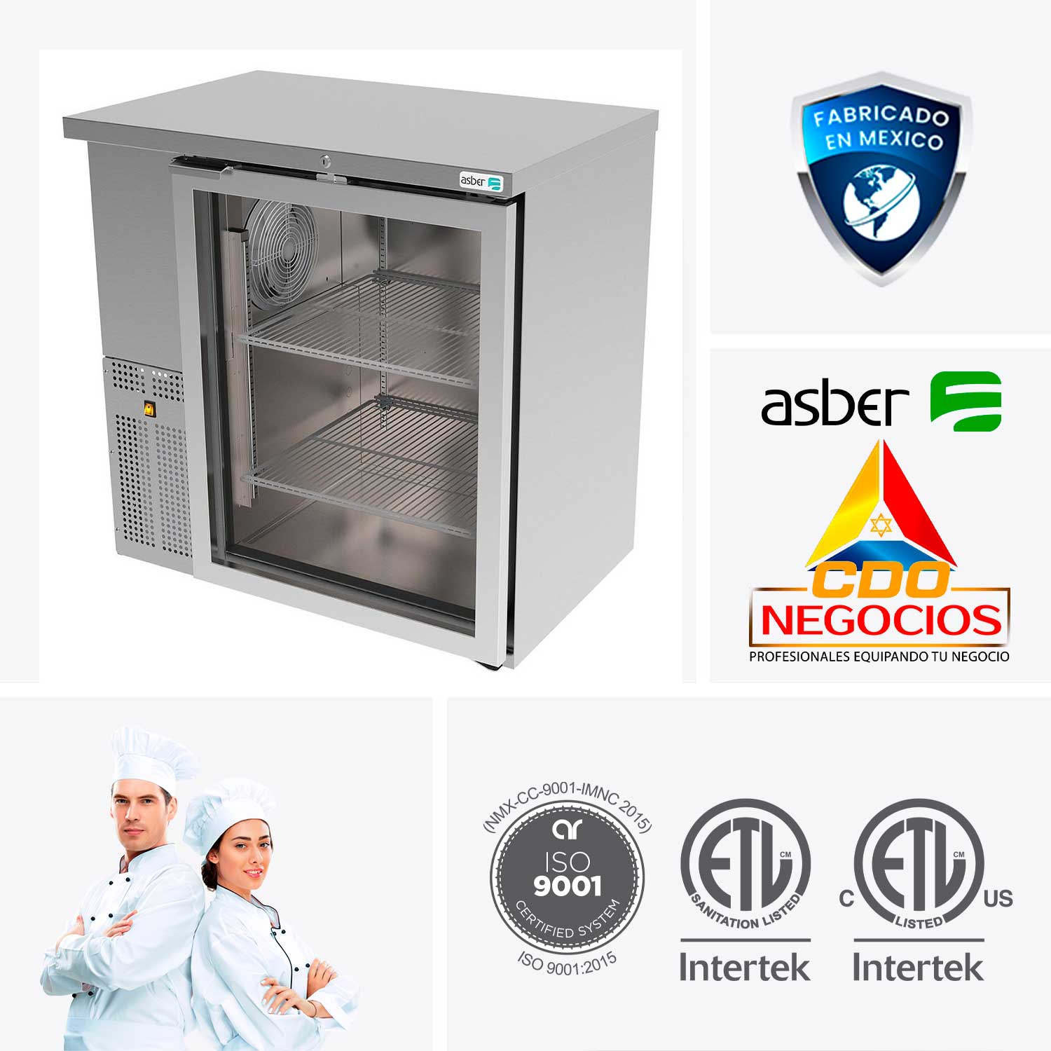 Refrigeradores Contrabarra en acero inoxidable asber ABBC-24-36-SG HC