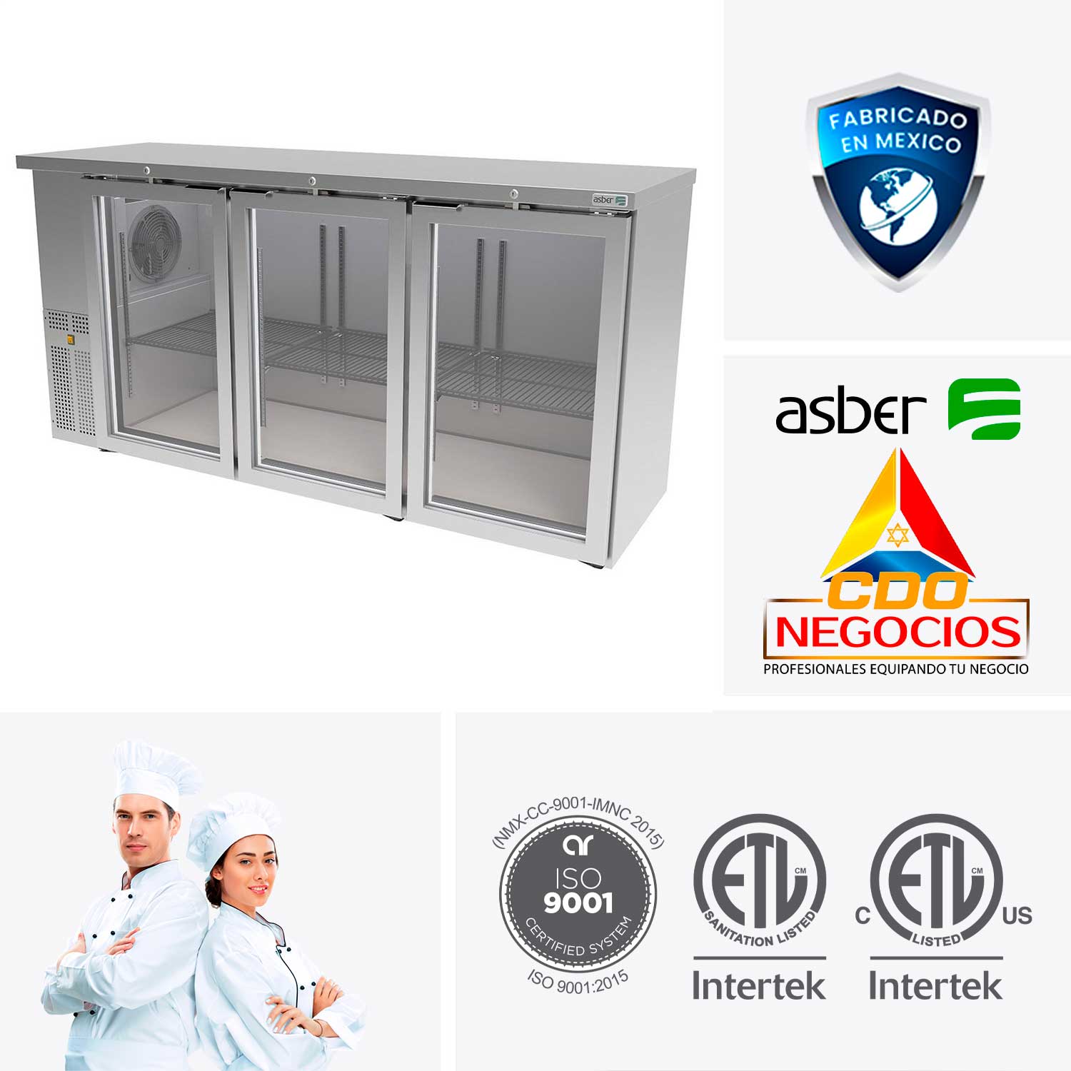 Refrigeradores Contrabarra en acero inoxidable asber ABBC-24-72-SG HC