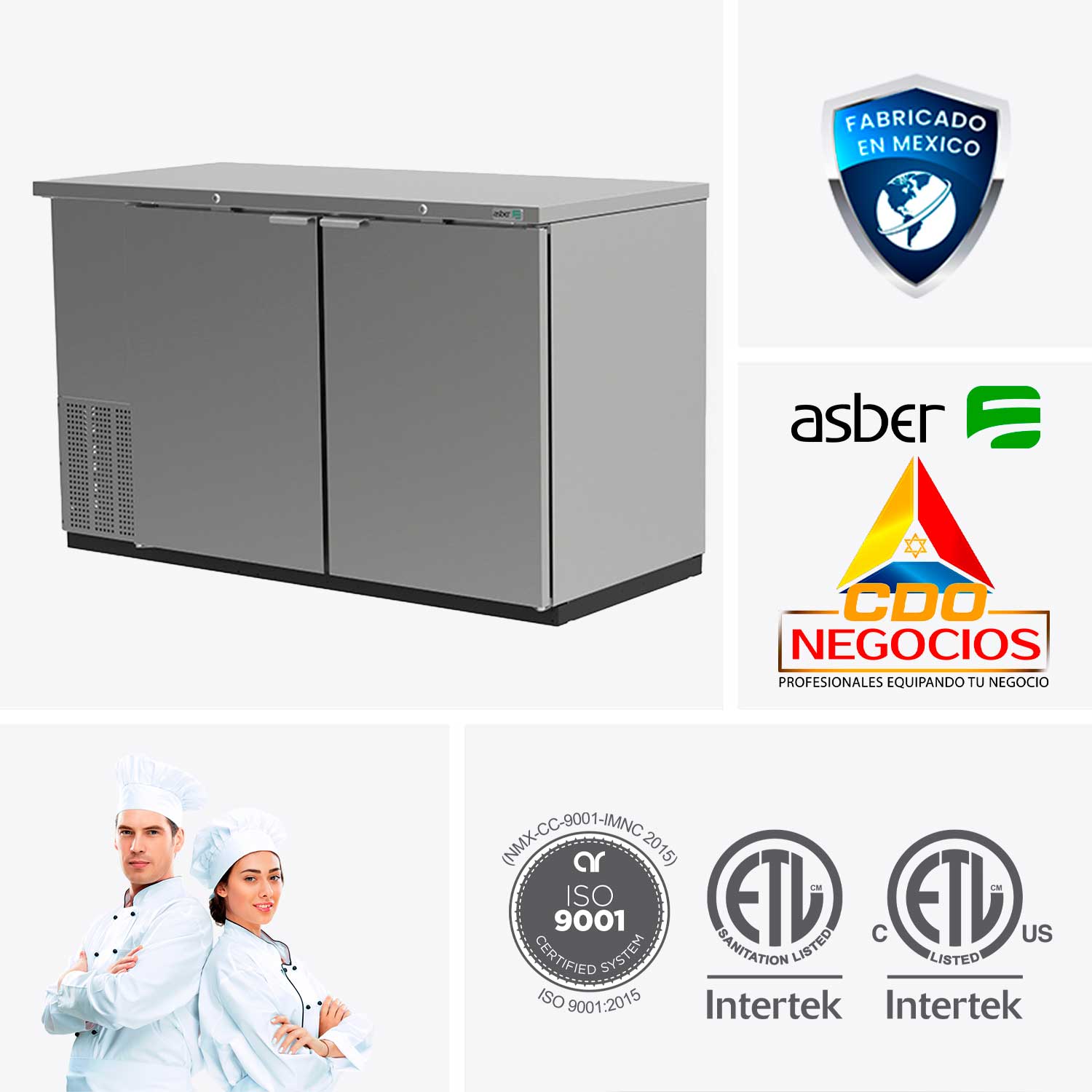 Refrigerador contra barra exterior acero inoxidable asber ABBC-58-S HC