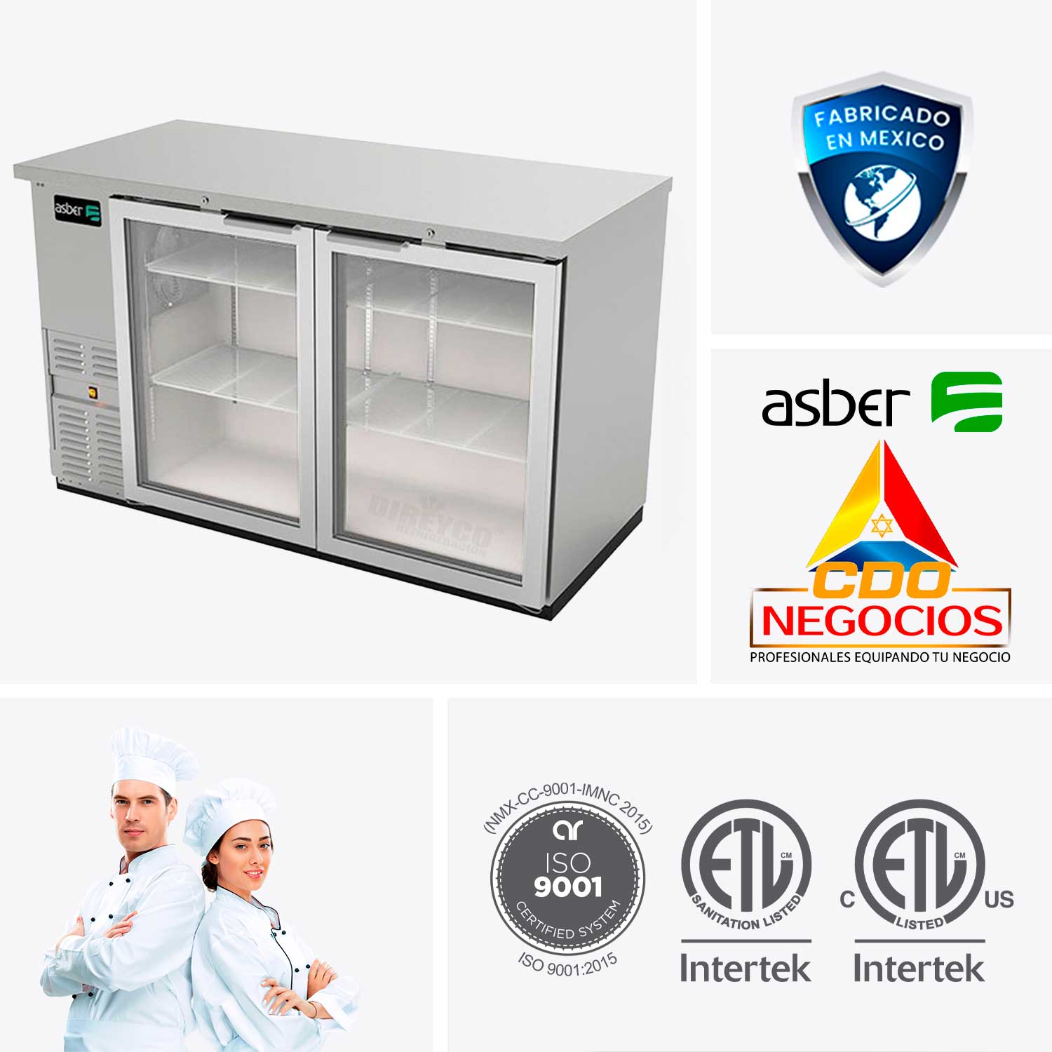 Refrigerador contra barra exterior acero inoxidable asber ABBC-58-SG HC