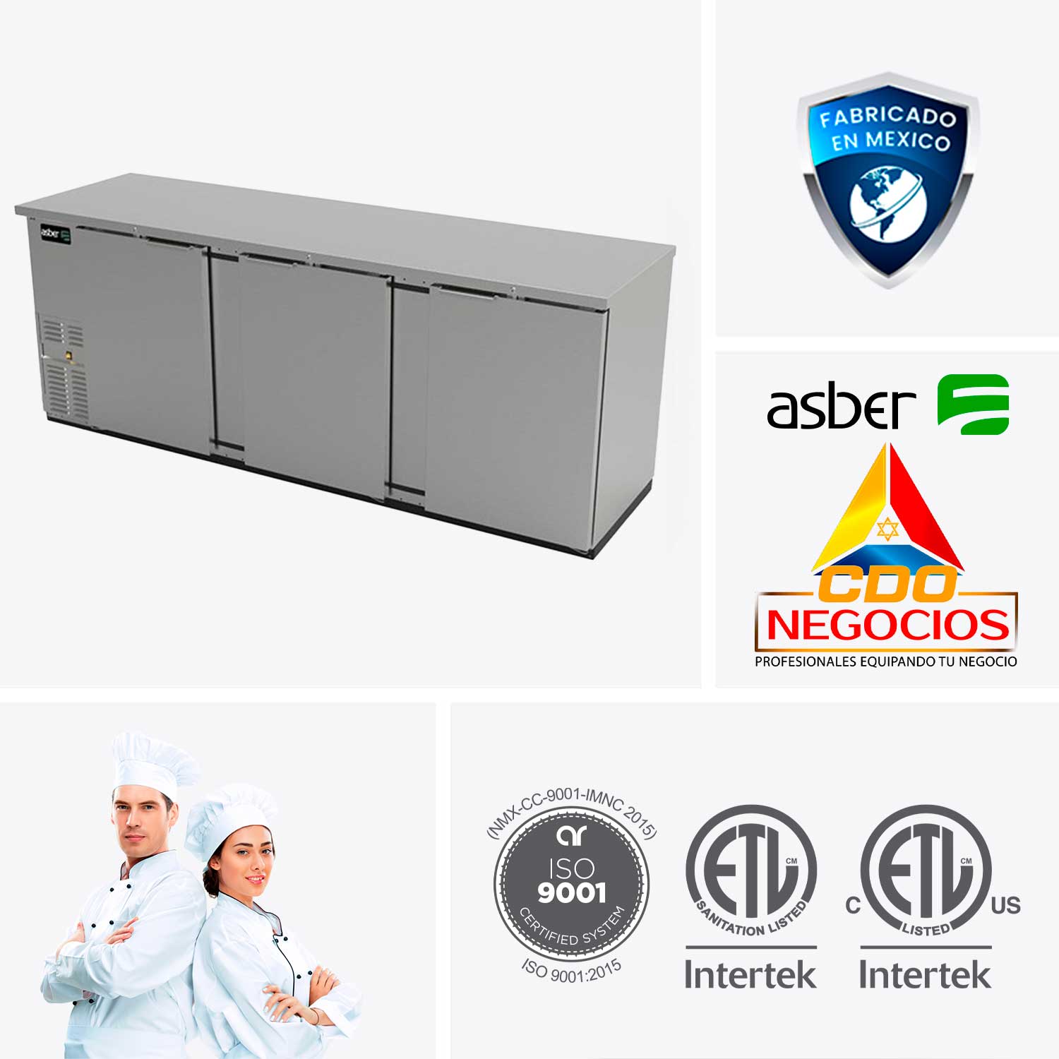 Refrigerador contra barra exterior acero inoxidable asber ABBC-94-S HC