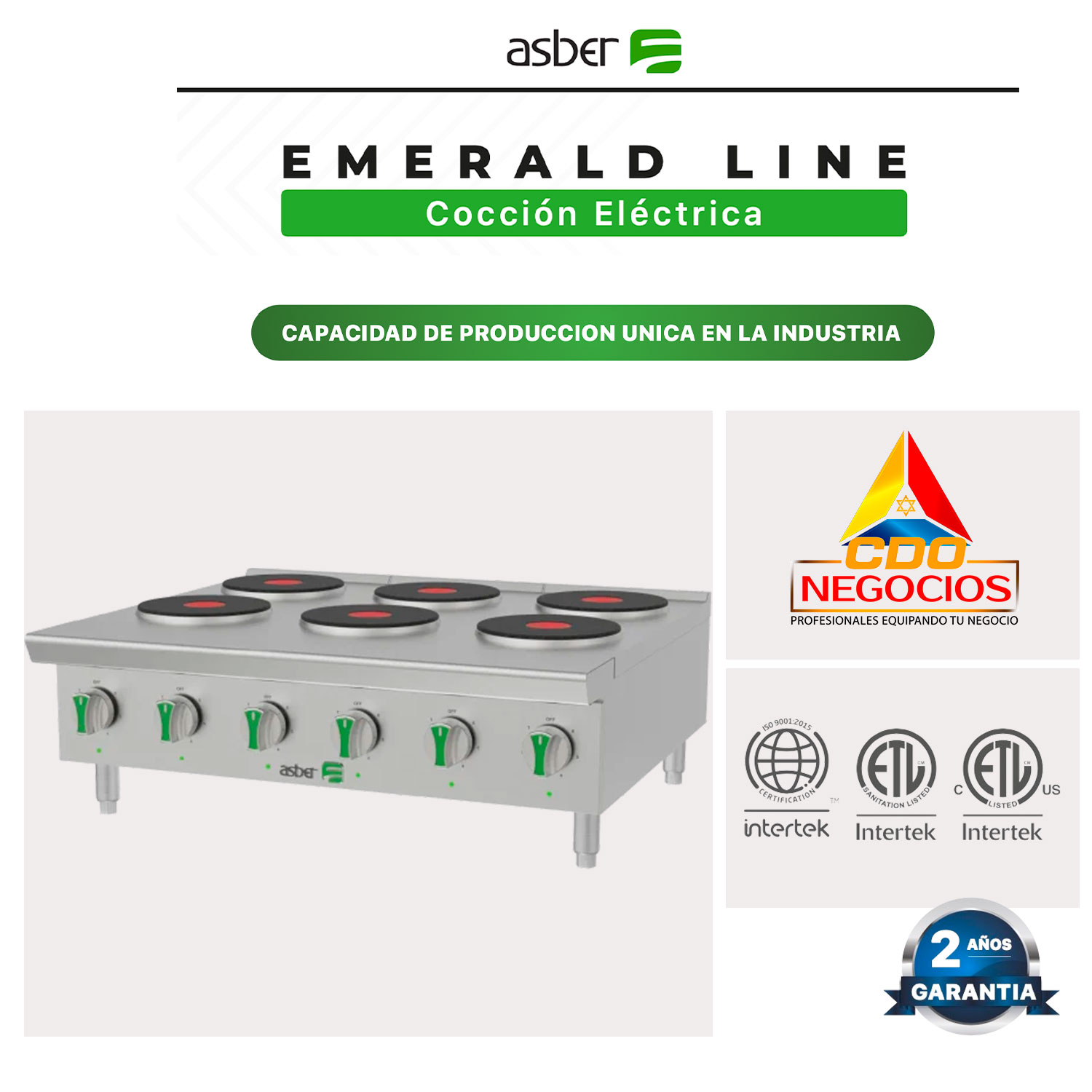 AEHP E 6 36 EM parrilla electrica emerald line asber coccion