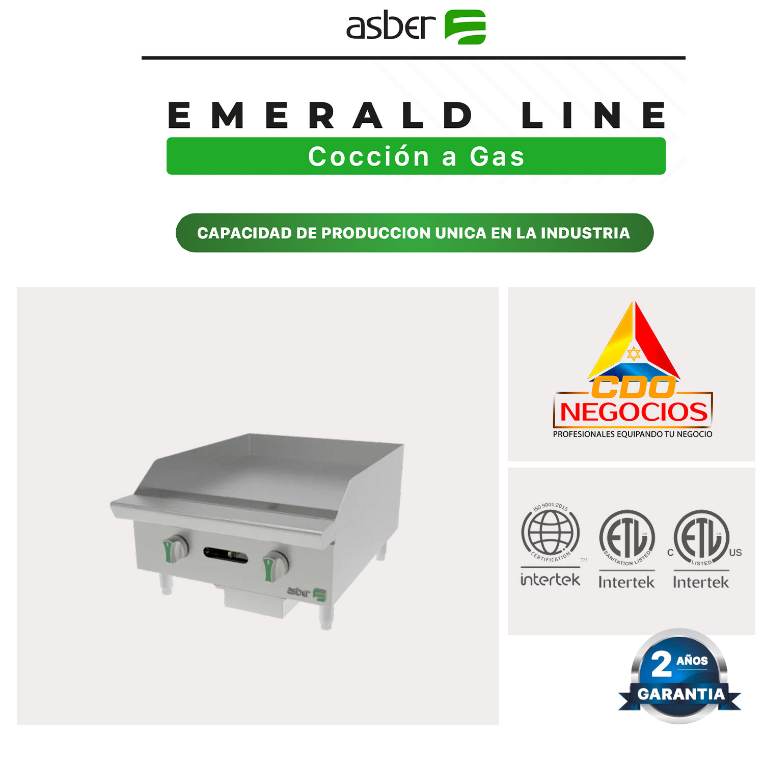 AEMG 24 EM plancha manual a gas emerald line asber coccion