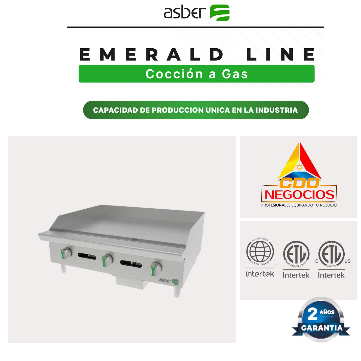 AEMG 36 EM plancha manual a gas emerald line asber coccion