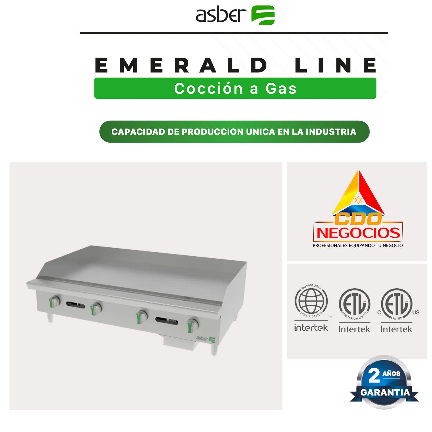 AEMG 48 EM plancha manual a gas emerald line asber coccion