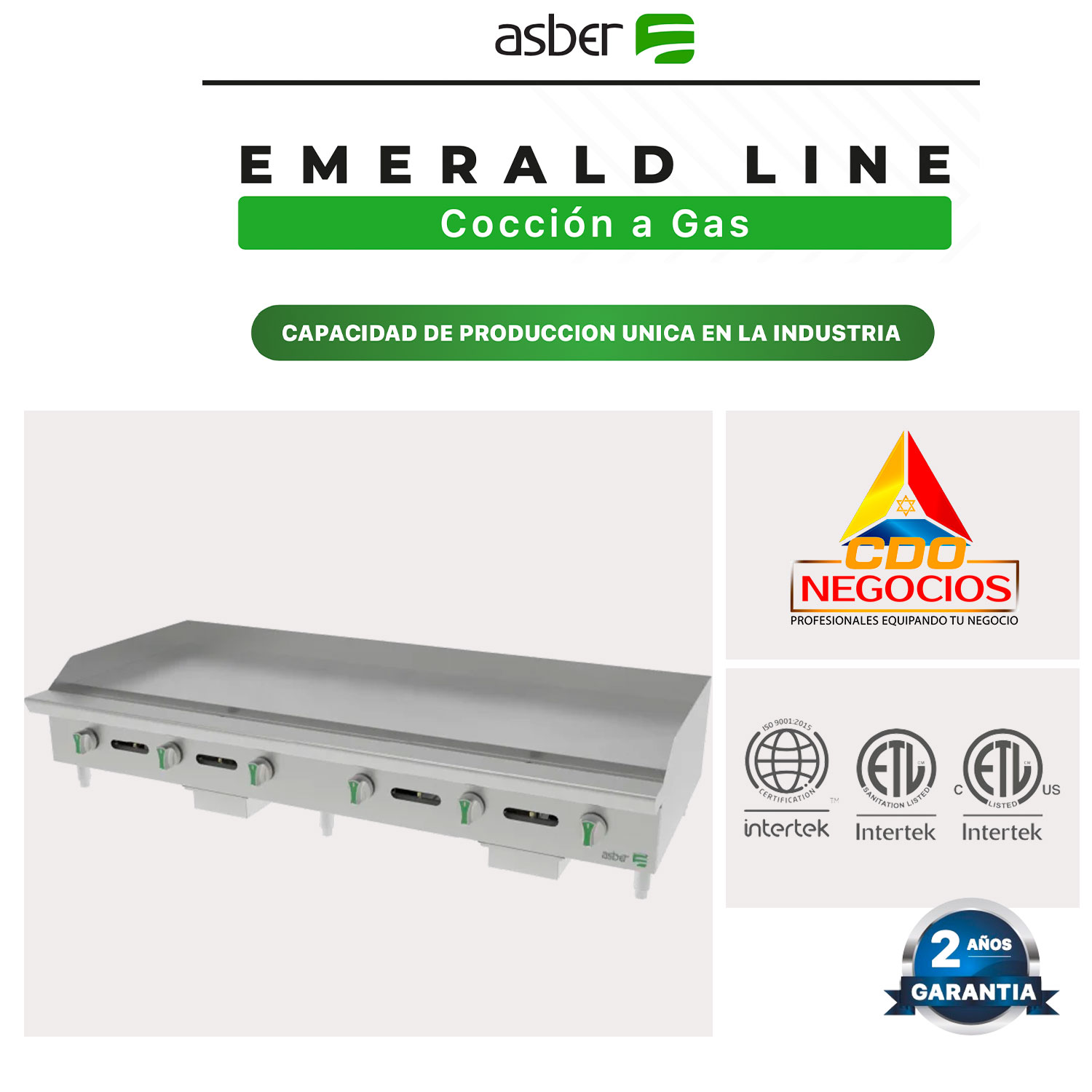 AEMG 72 EM plancha manual a gas emerald line asber coccion
