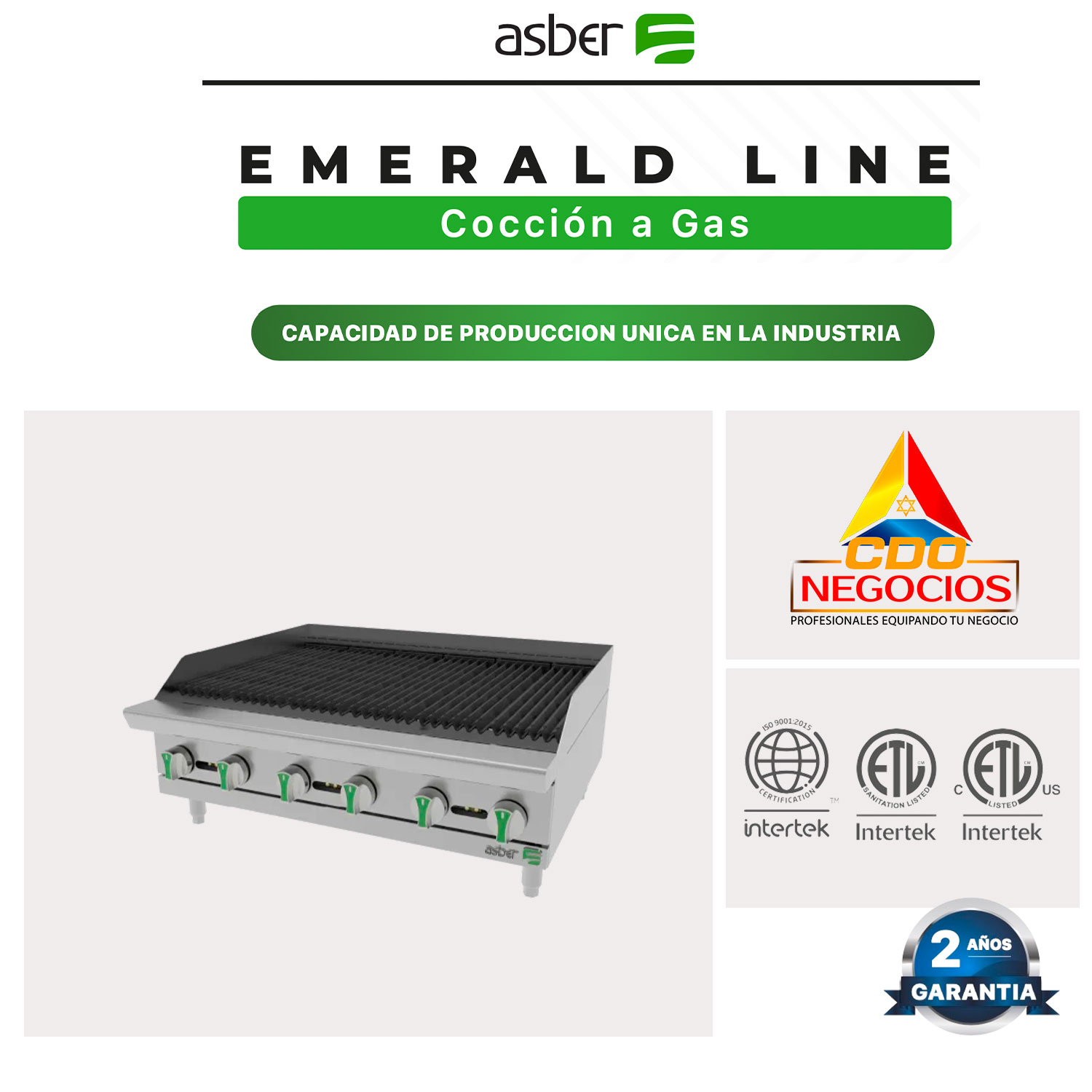 AERB 36 EM asador radiante a gas emerald line asber coccion