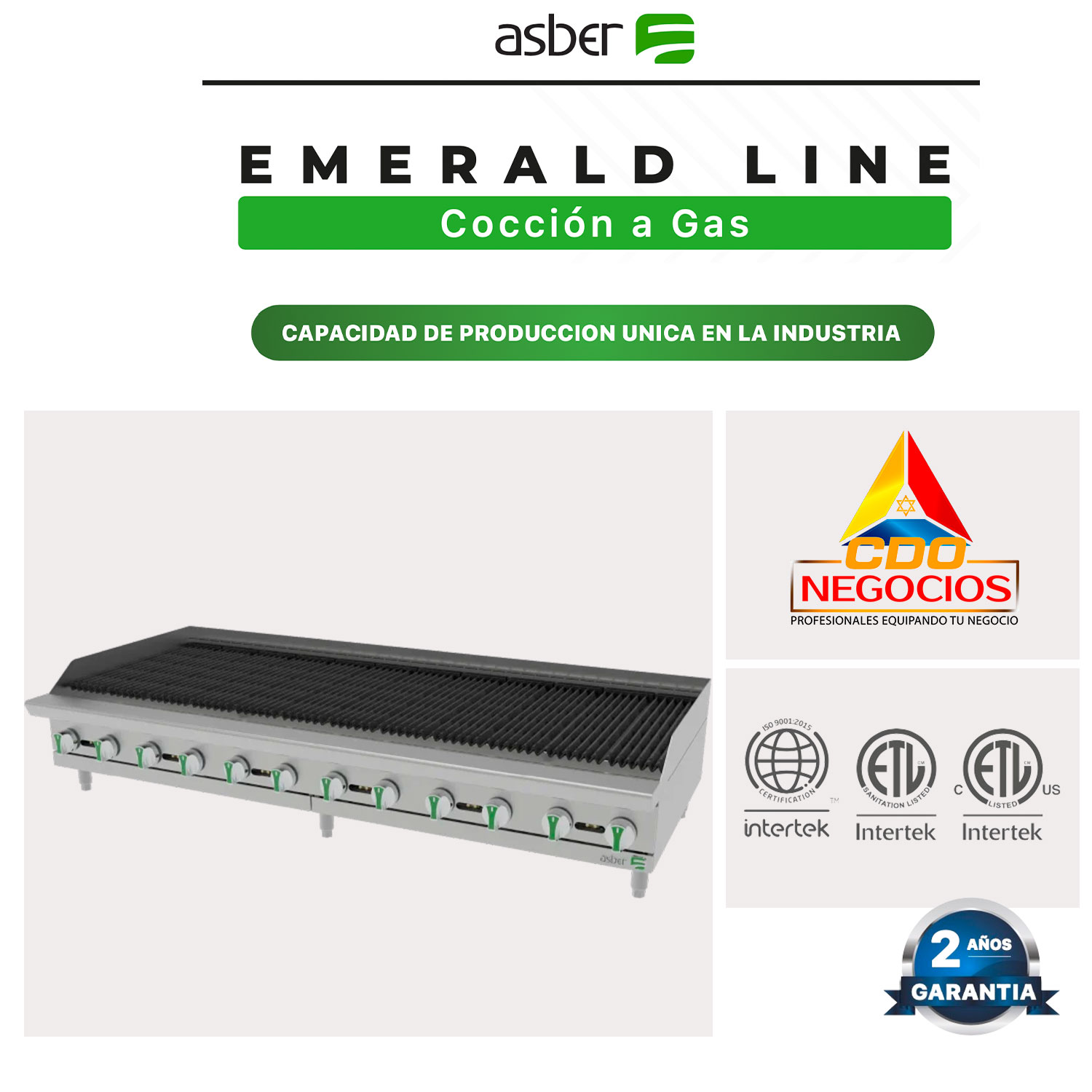 AERB 72 EM asador radiante a gas emerald line asber coccion