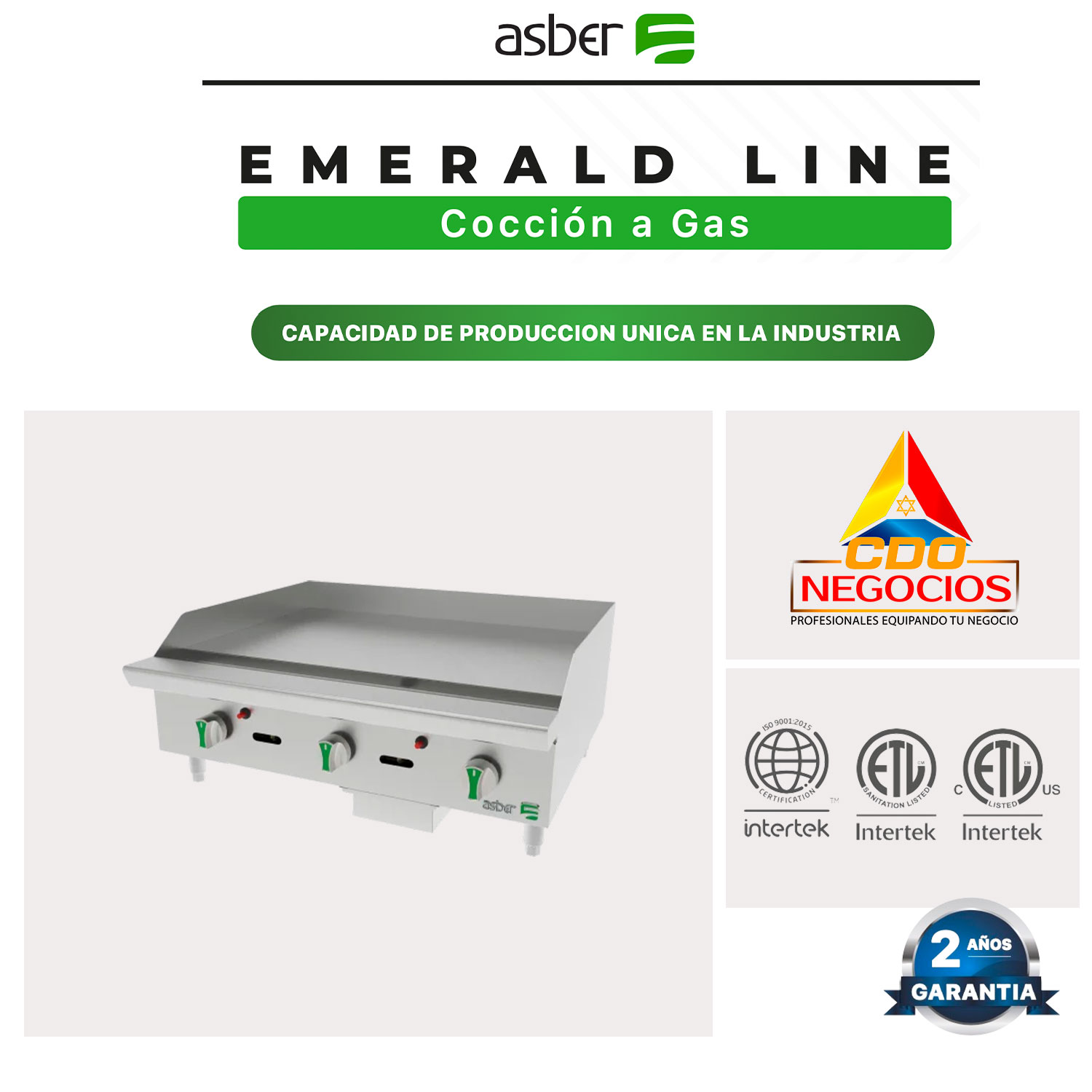AETG 36 EM plancha termostatica a gas emerald line asber coccion