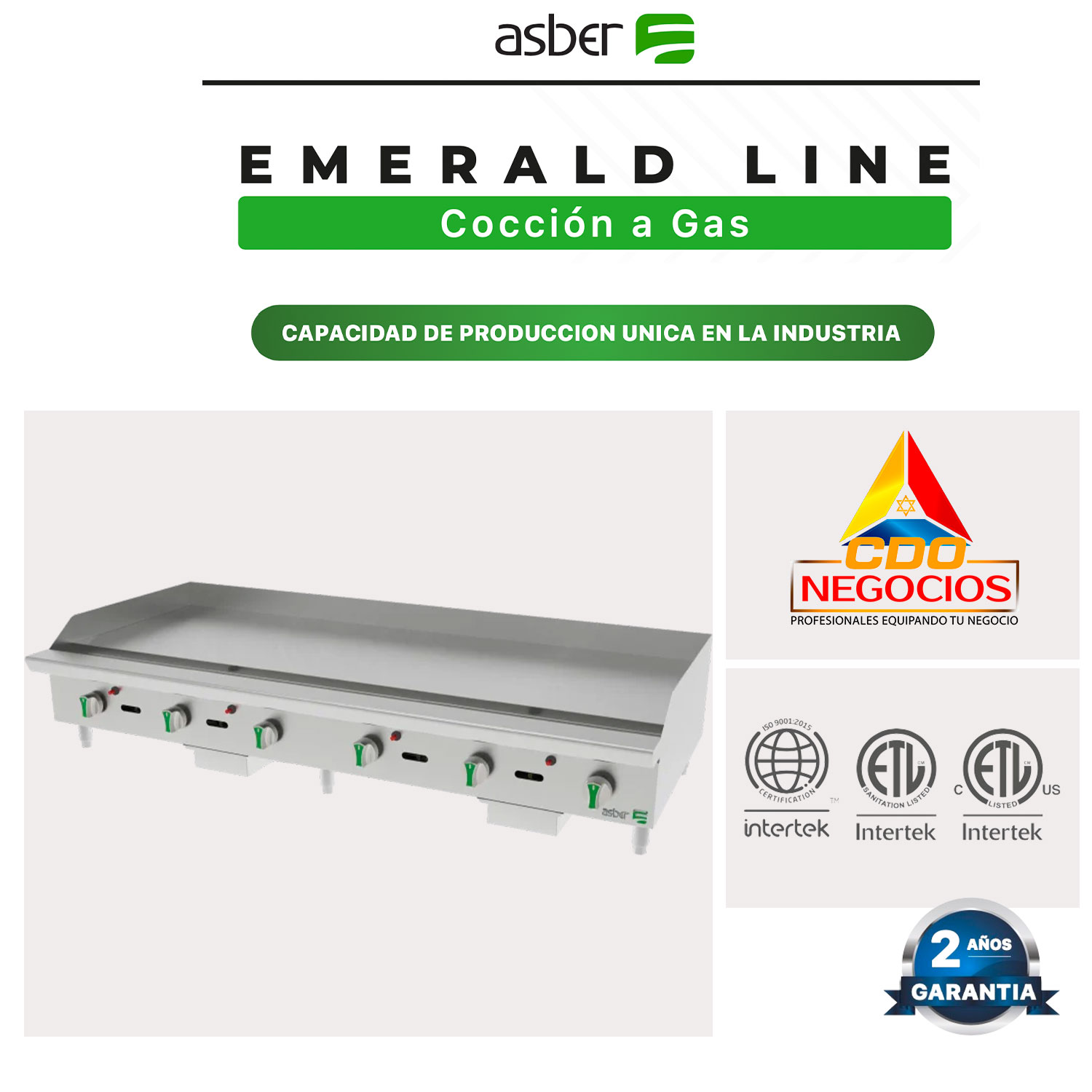 AETG 72 EM plancha termostatica a gas emerald line asber coccion