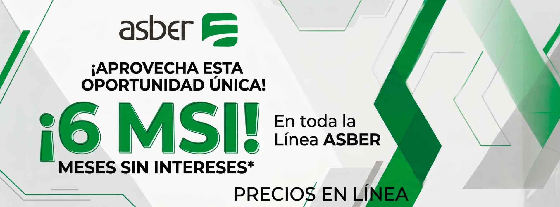 ¡Aprovecha esta oportunidad única! 6 MSI en toda la línea Asber. Precios en línea.