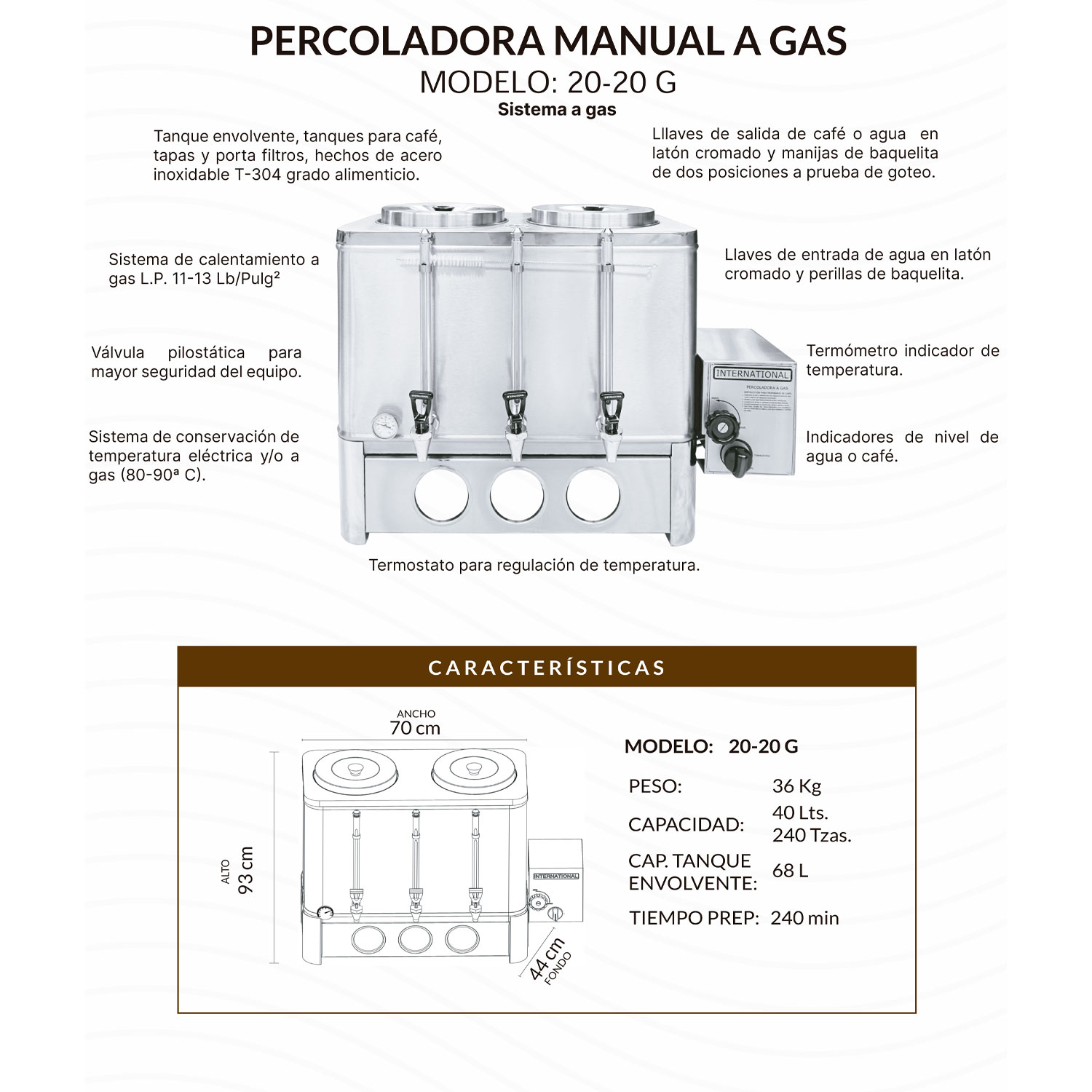 Percoladora a gas international
