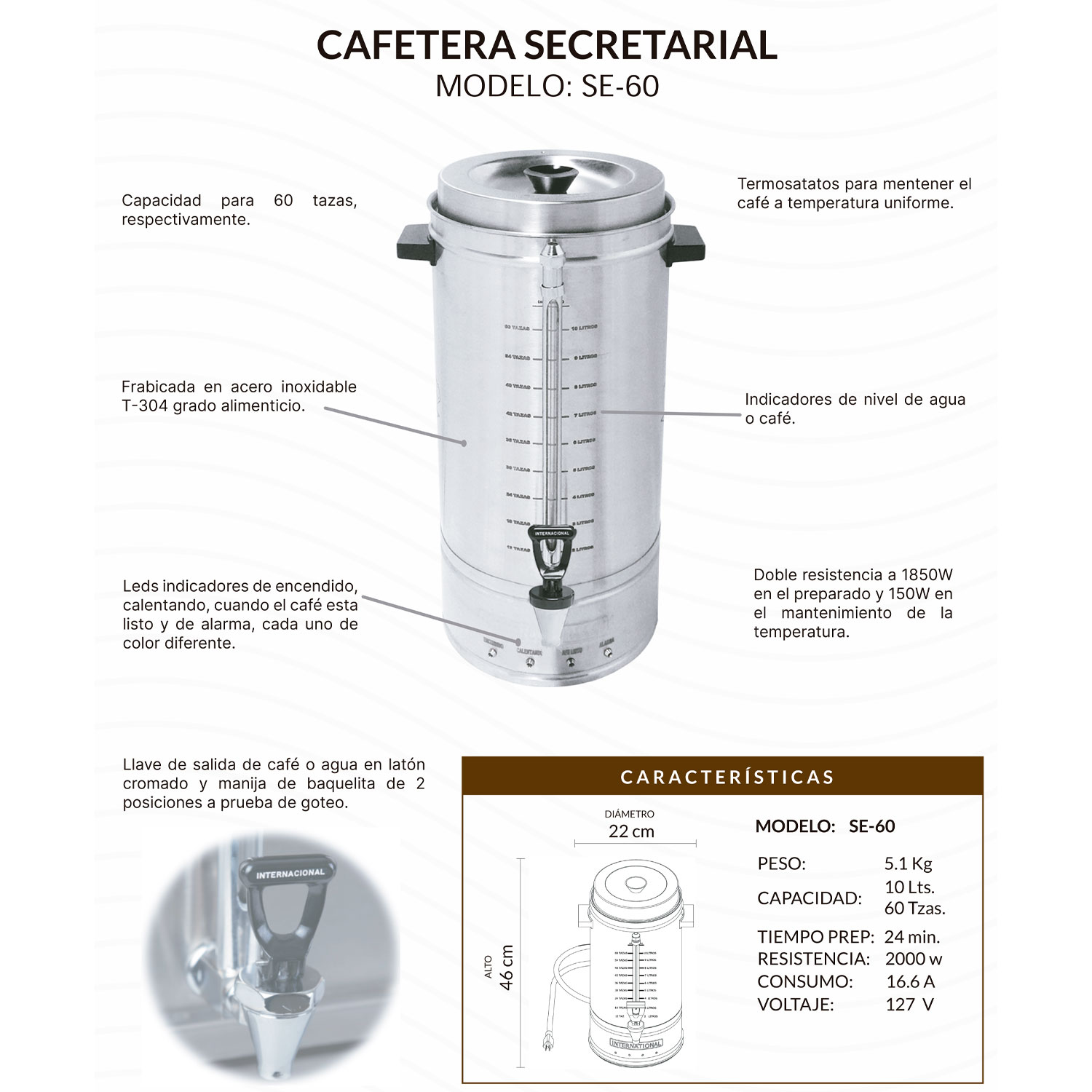 Cafetera secretarial international 60 tazas