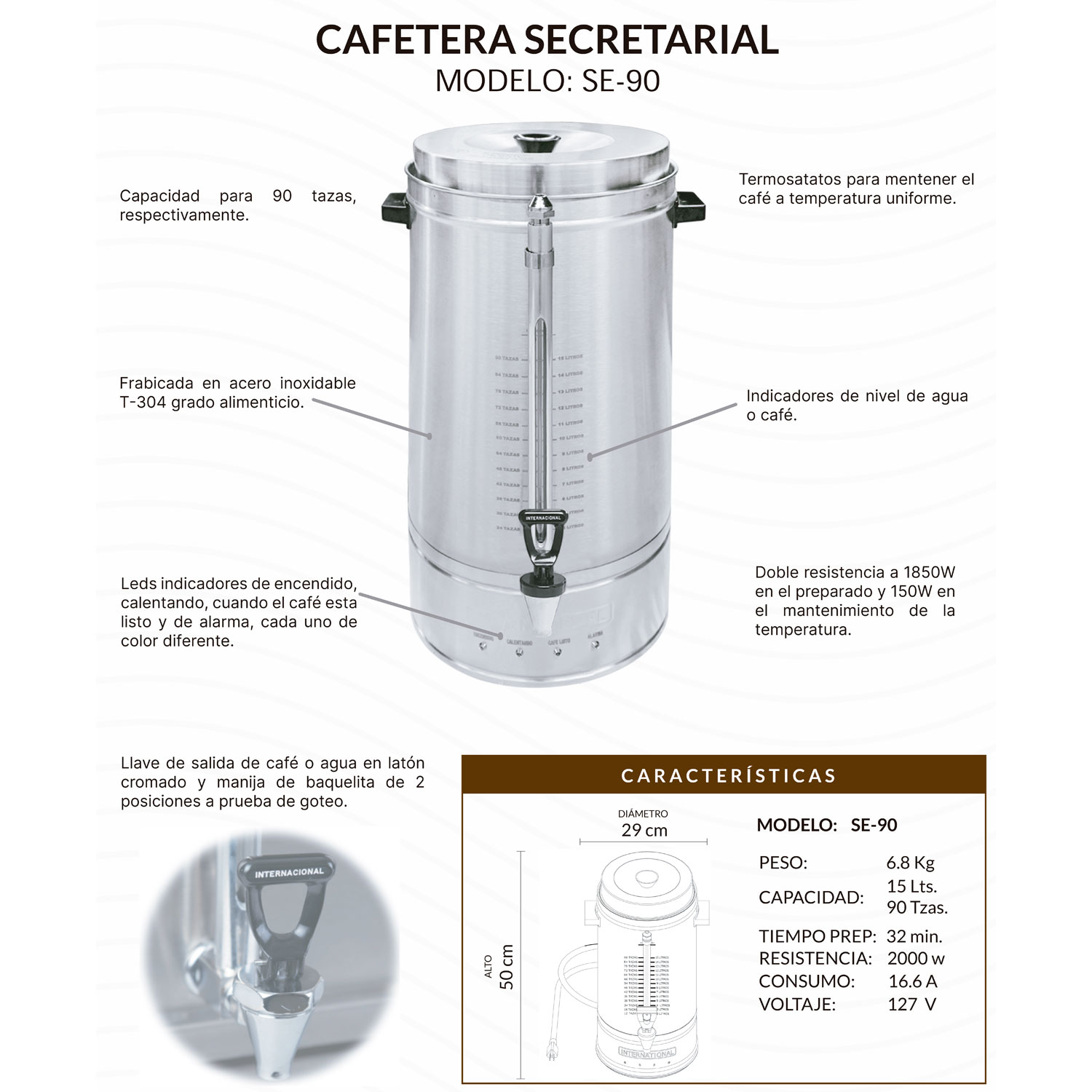 Cafetera secretarial international 90 tazas