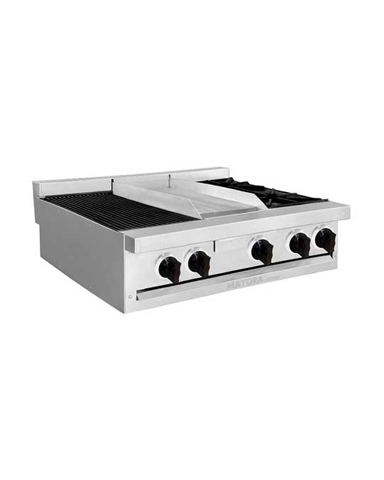 Estufa de mesa con 1 sección de Asador + 1 sección de Plancha + 1 sección de Quemador mayora international