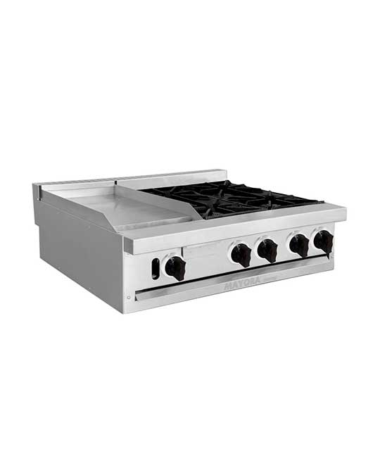 Estufa de mesa con 1 sección de Plancha + 2 secciones de Quemadores mayora international