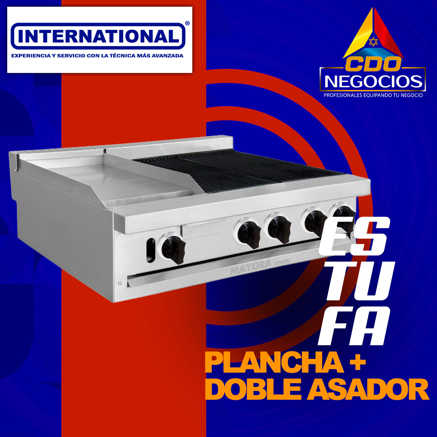 Estufa modular 1 seccion de plancha + 2 secciones de asador international - Mayora